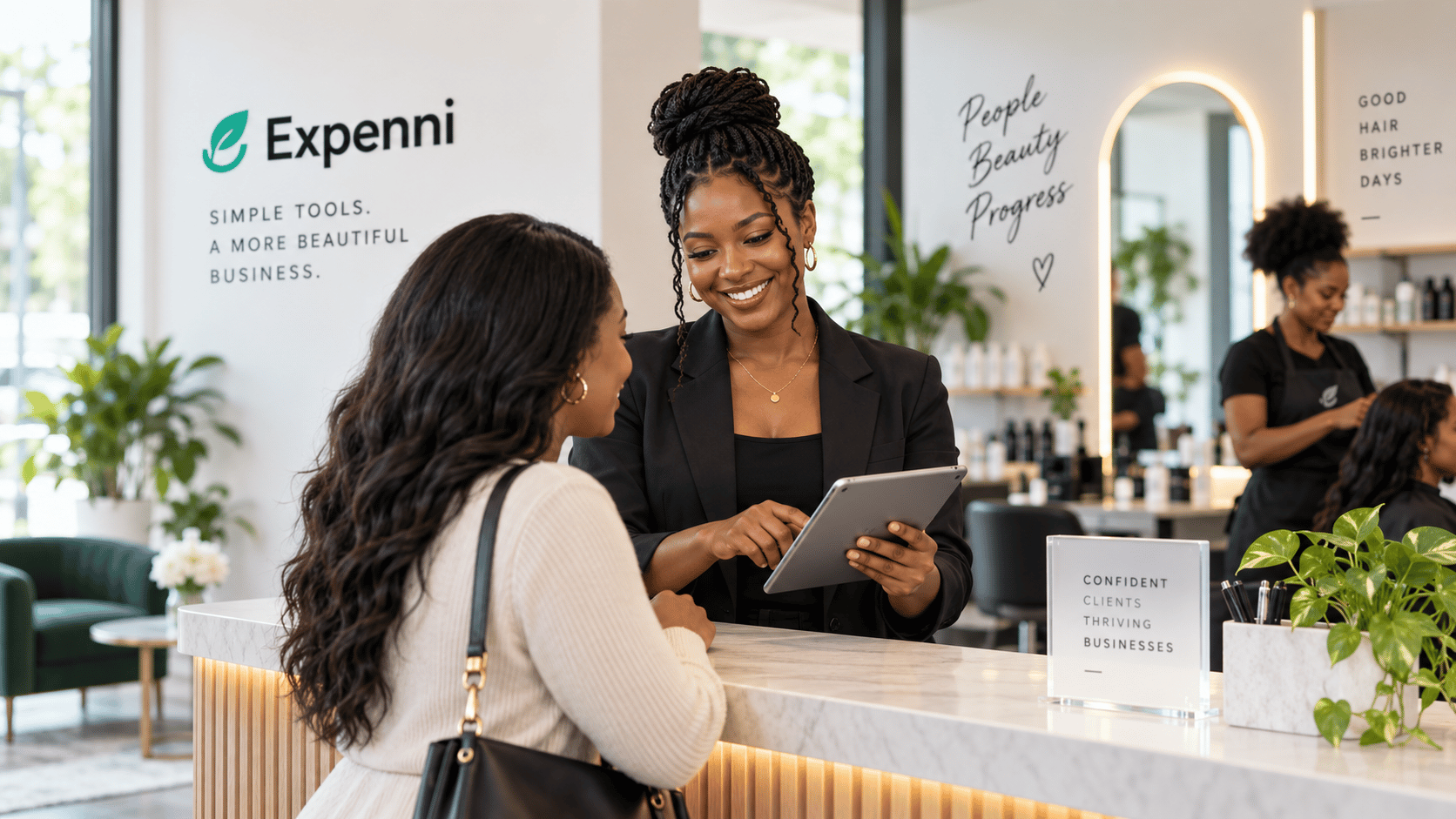 A business owner helping a customer at the counter
